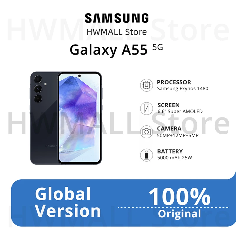 Samsung Galaxy A55 5G-смартфон Exynos 1480, 50-мегапиксельная камера, 6,6 дюйма, FHD+, Super AMOLED, 120 Гц, 25 Вт, 5000 мАч, мобильный телефон с быстрой зарядкой