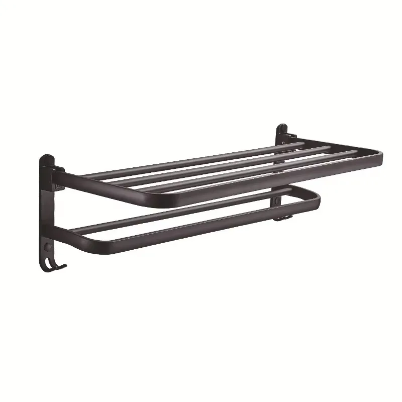 Bathroom Shelf Folding Black Space Aluminum Wall Rack Bathroom Towel Rack Bathroom Hanger Towel Strip No Punching