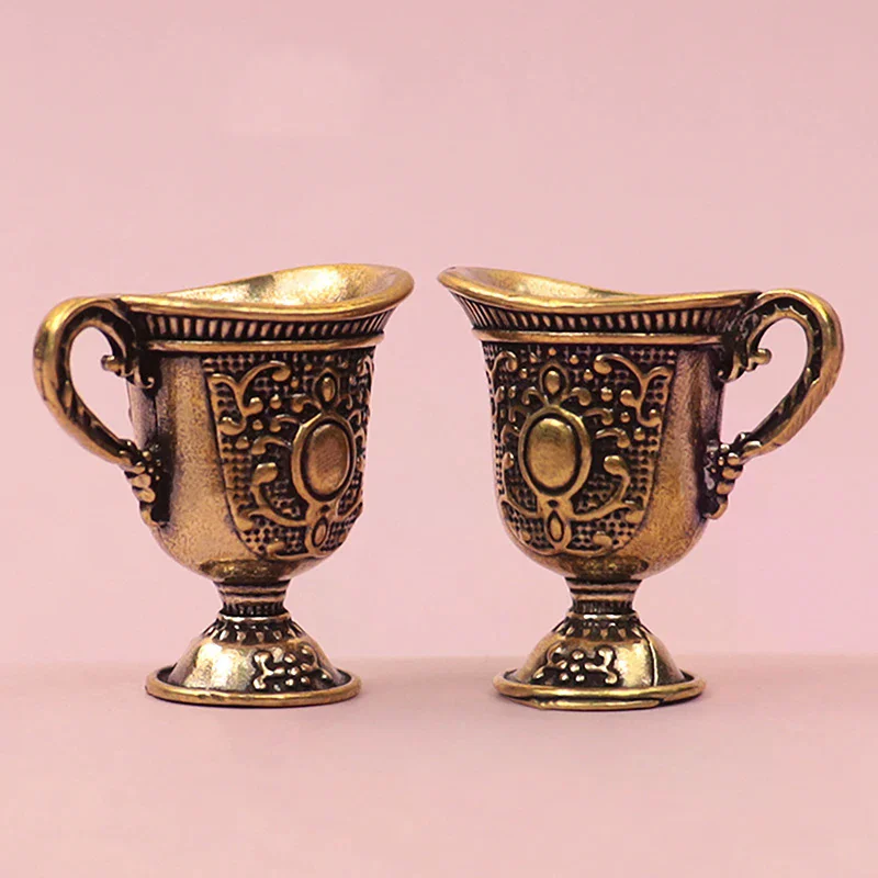 Antique Small Copperware Buddha Tea Set Copper Teacup Brass Keychain Pendant Home Living Room Decoration Crafts Gift
