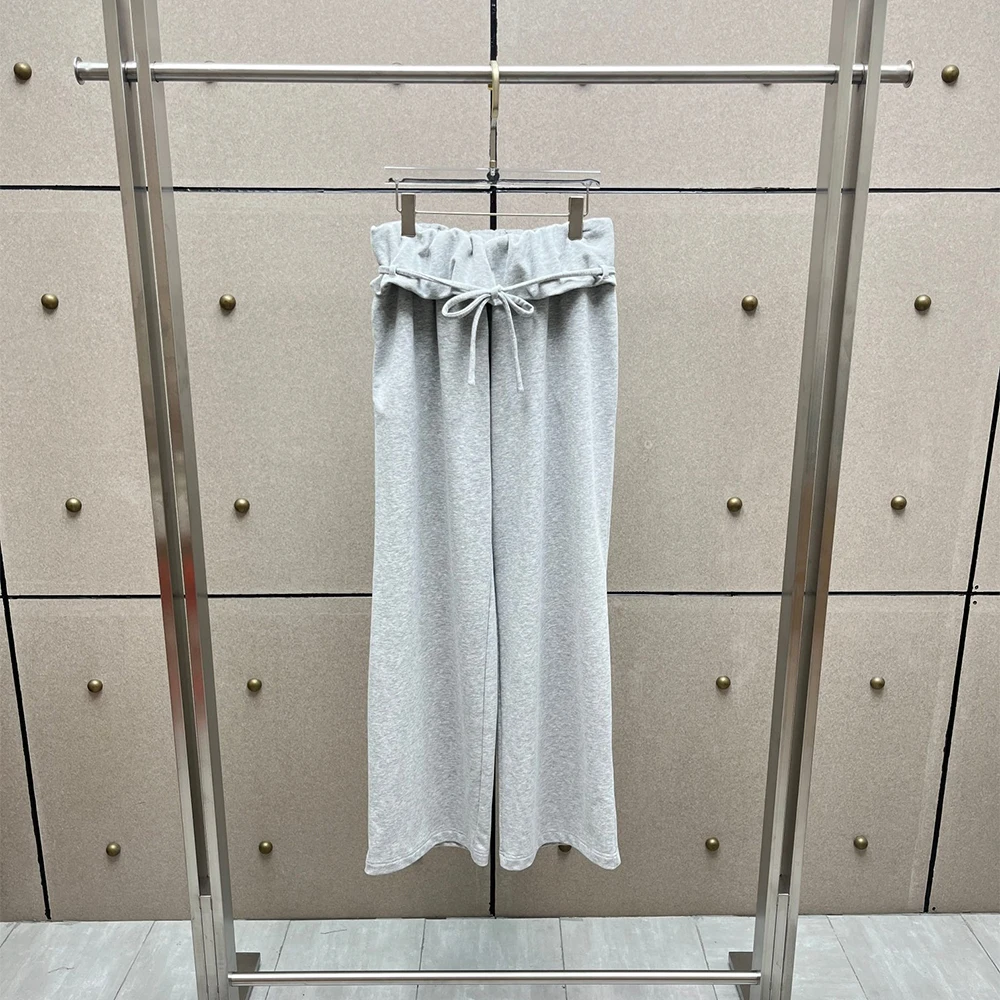 Ladies Cotton Sweatpants Tie Drawstring High Rise Relaxed Wide Pants Casual Bottoms Basic Sporty Daily Commute Outfit Trousers