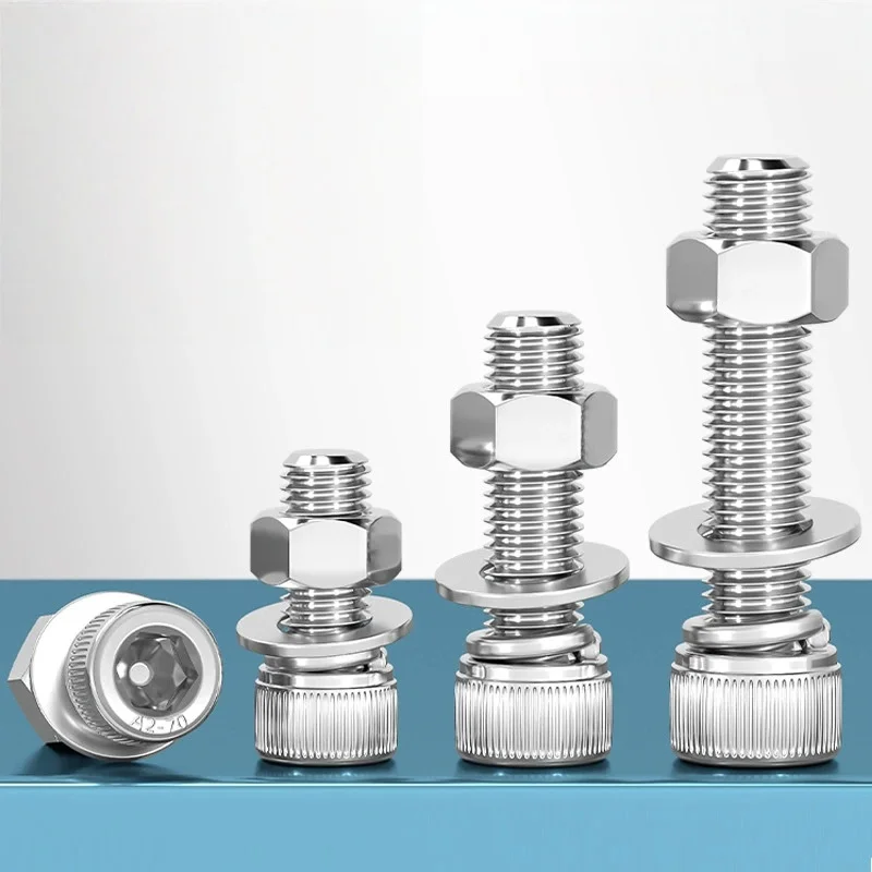 A complete set of 304 stainless steel hexagon socket screws and nuts, screw matching combination bolts M2, M3, M4, M5, M6, M8