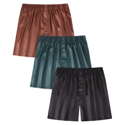 3pcs Men Underpants Stripe Satin Boxer Shorts Antibacterial Breathable Comfy Stretchy Boxer Men Casual Sports Shorts