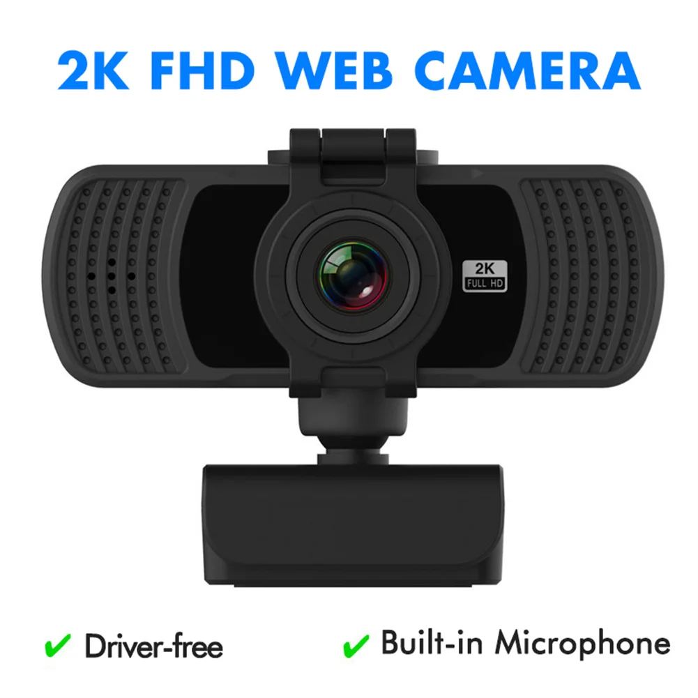 2K HD USB Webcam with 360° Rotation, Built-in Mic, Noise Reduc, Plug & Play for PC/Conferences/Calls, Windows/Mac Compatible