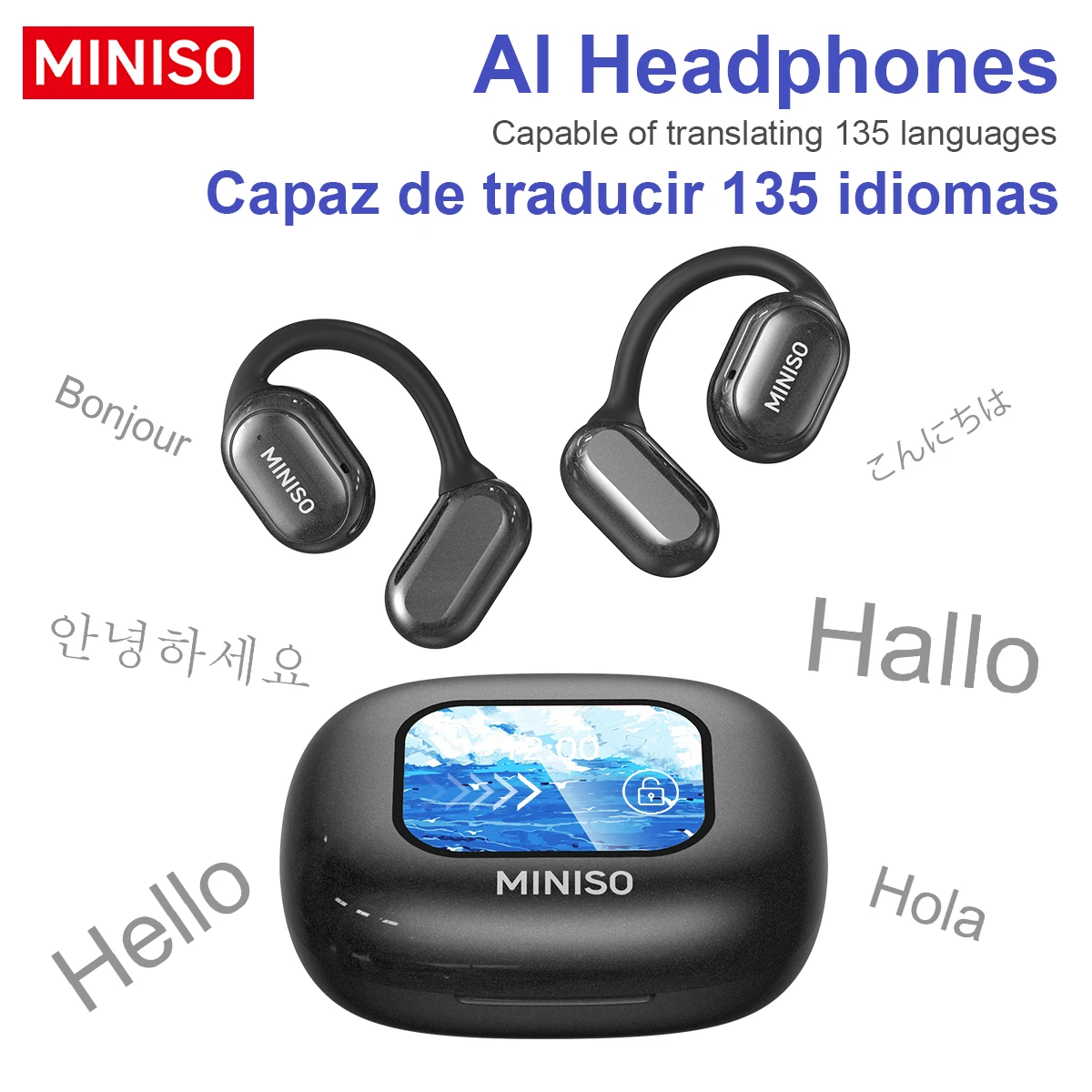 

MINISO X30 Wireless Headphones Bluetooth Translation Earbuds Chat Headset Office Travel,real-time Translate Equalizer APP