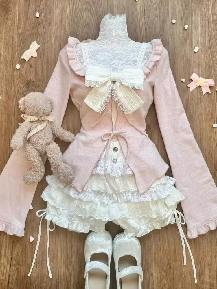 Évjárat 3 Akta Szoknya Angol kosztüm Nők kawaii ruffles Kardigán Elkoptat bodycon Alsóing Blúz + Csekély y2k skirts estélyi Avatás Lolita sets