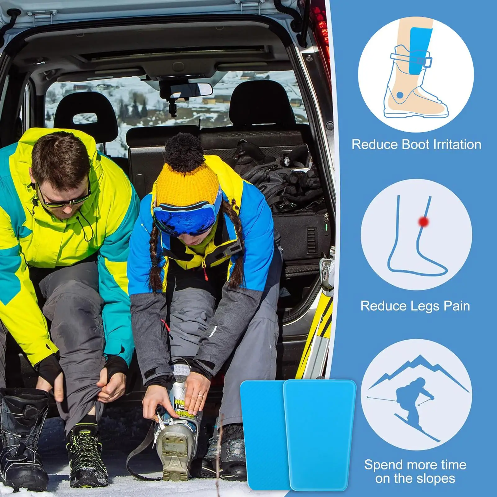 2pcs Reusable Gel Ski Shin Guards Protector Pads Non Slip Elastic Cushion Shin Protection for Snowboarding Skiing Sport Training