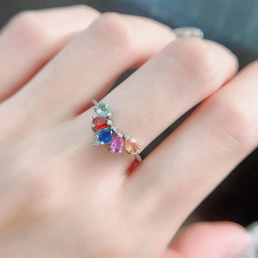 KJJEAXCMY high-grade Natural Women's Colored Sapphire Ring S925 Silver Colorful and splendid Crystal pure fire flash explosion