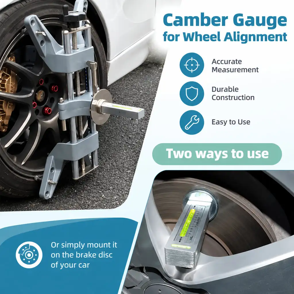 Magnetic Camber Caster Gauge For Wheel Alignment With Strong Disc Mount High Precision Bubble Level And Angle Adjustment
