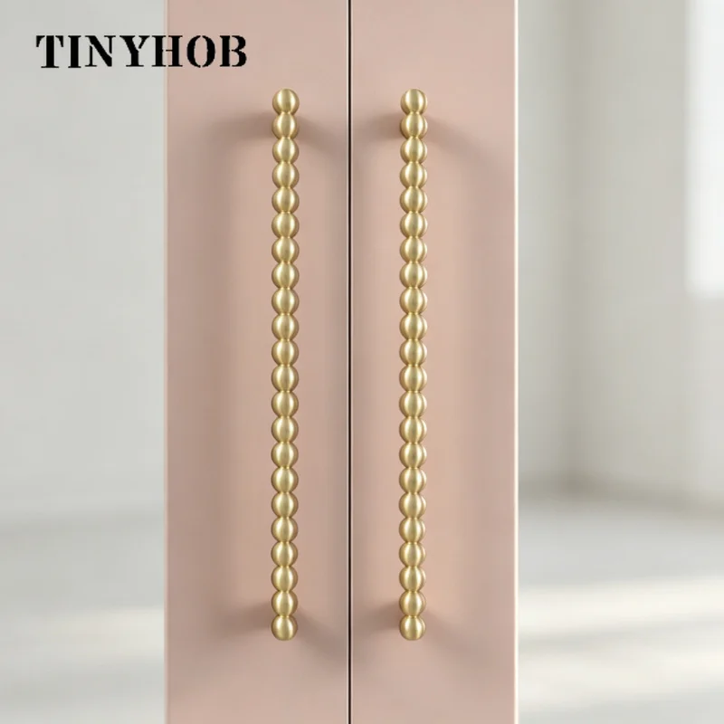 Tinyhob Solid Brass Gold Drawer Knobs Handles Modern Minimalist Long Pearl Door Pull for Wardrobe Cupboard Furniture Hardware
