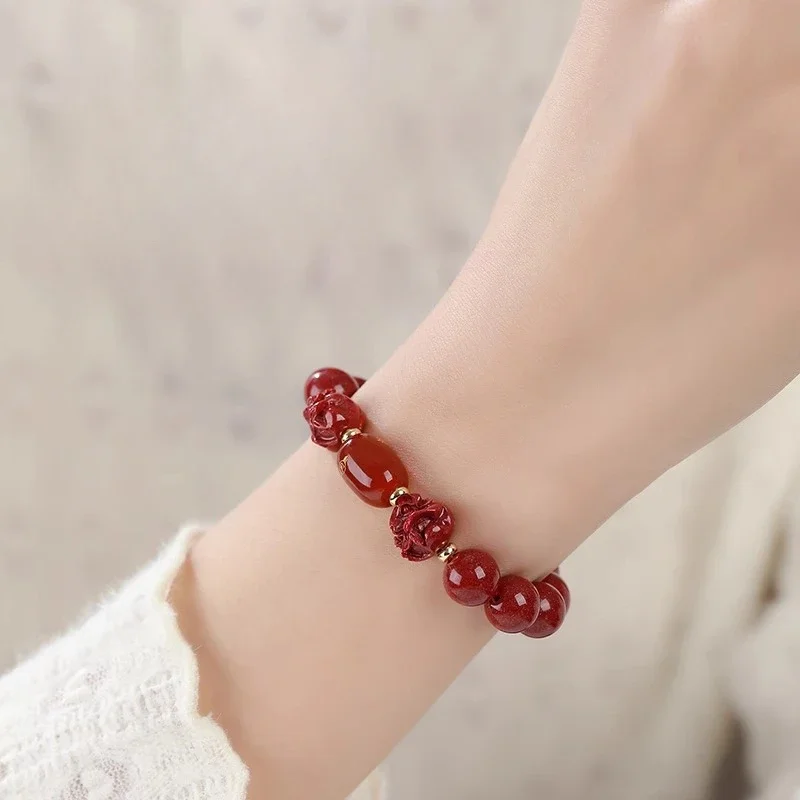 Cinnabar bracelet, natal year three-in-six transfer bracelet, female snake year gift