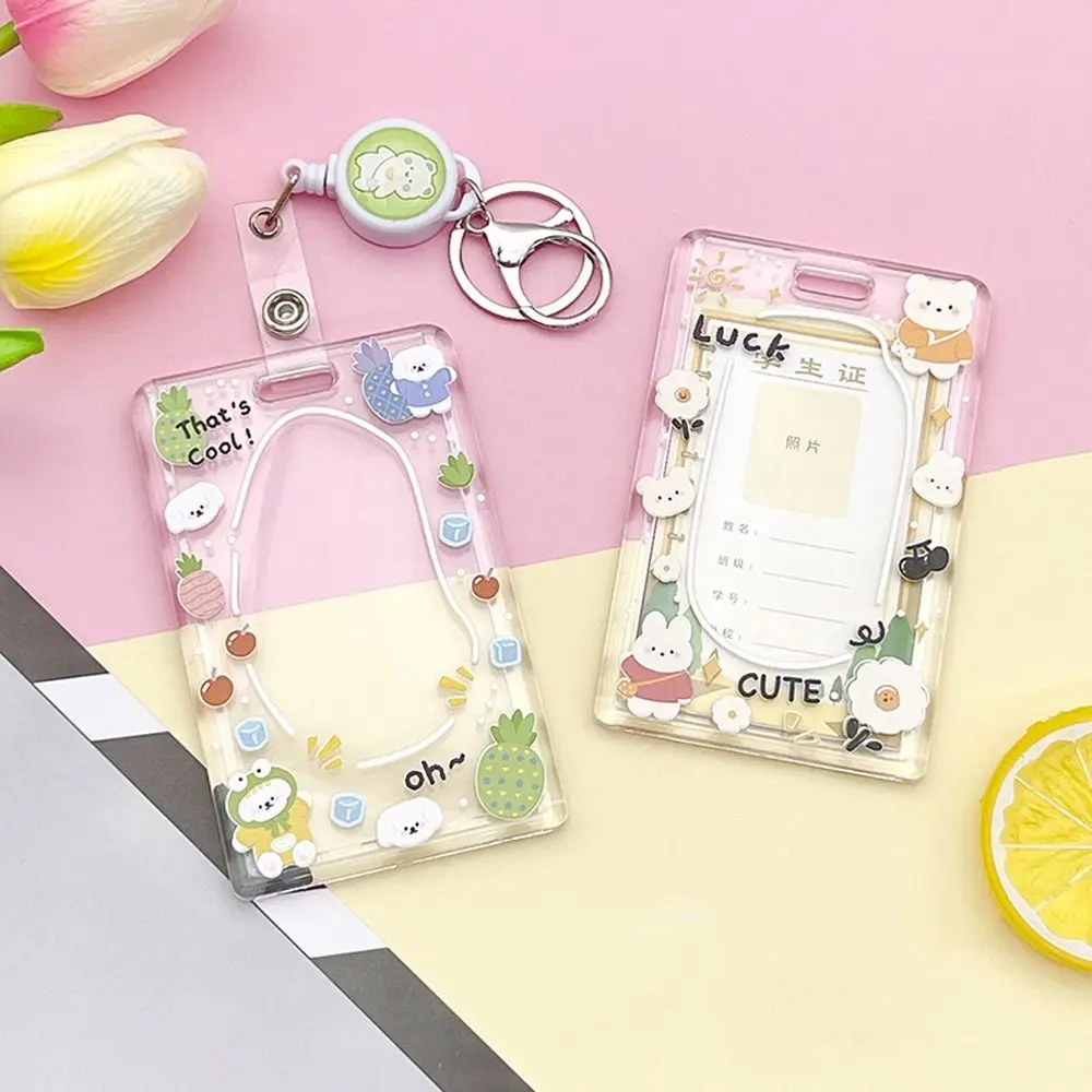 Bear Cartoon Acrylic Card Holder Panda Transparent Rabbit Card Case Elastic Buckle Letter Lanyard Bus Card Box Female/Students