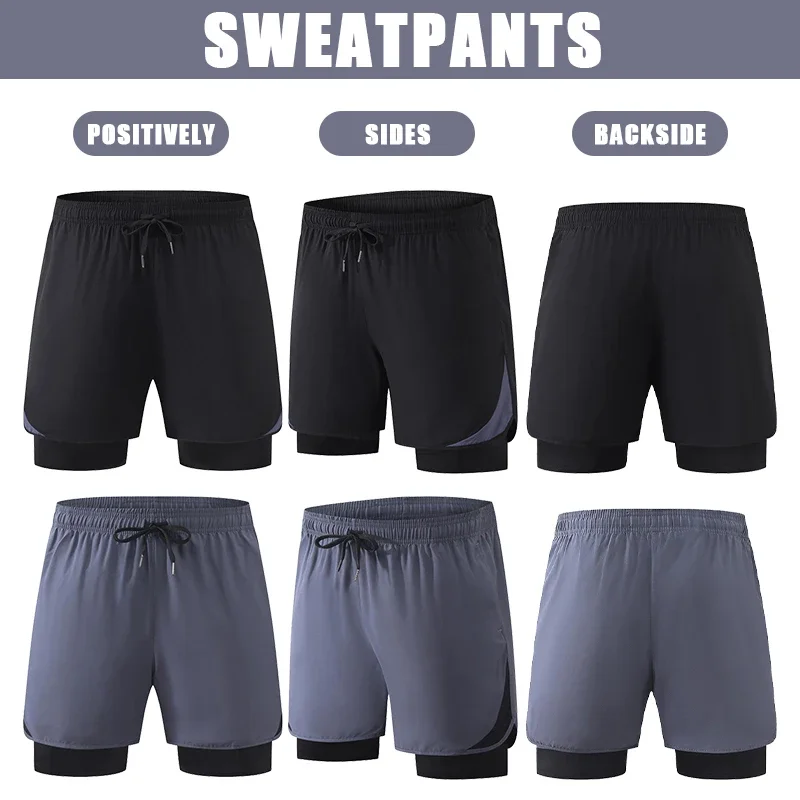 Pantalones de entrenamiento de Kickboxing para hombre, bañadores, pantalones de gimnasio, Jogging, culturismo, mallas deportivas, pantalones cortos de compresión de secado rápido, 2 en 1