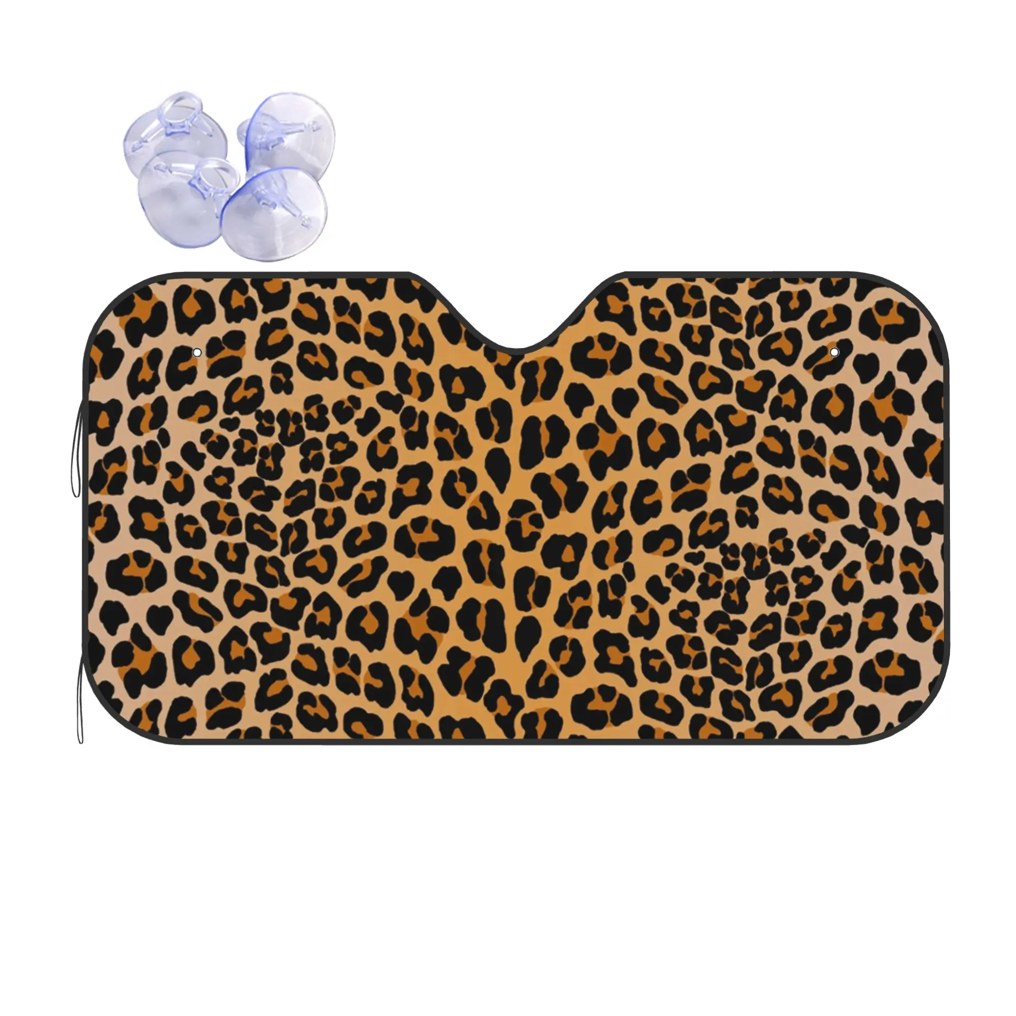 Leopard Print Car Front Windshield Sun Visor Heat Insulation Animal Fur Pattern UV Protection Portable Aluminum Foil Auto Visor