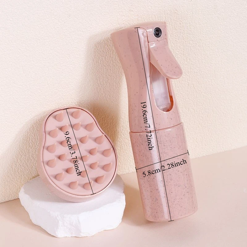 Hair Care Set Refillable Fine Mist Spray Bottle & Soft Silicone Scalp Massage Shampoo Brush Portable Travel Hair Scalp Care Kit view 6