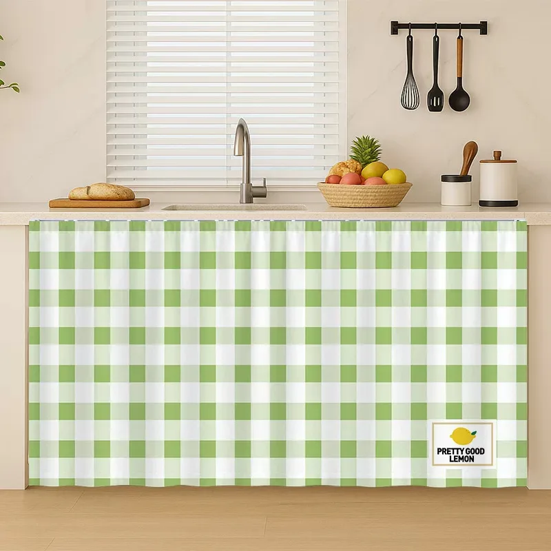 VIKAMA Fresh Plaid Velcro Curtain - Dustproof No-Drill Cabinet & Washing Machine Cover Ugly Cover up Solution