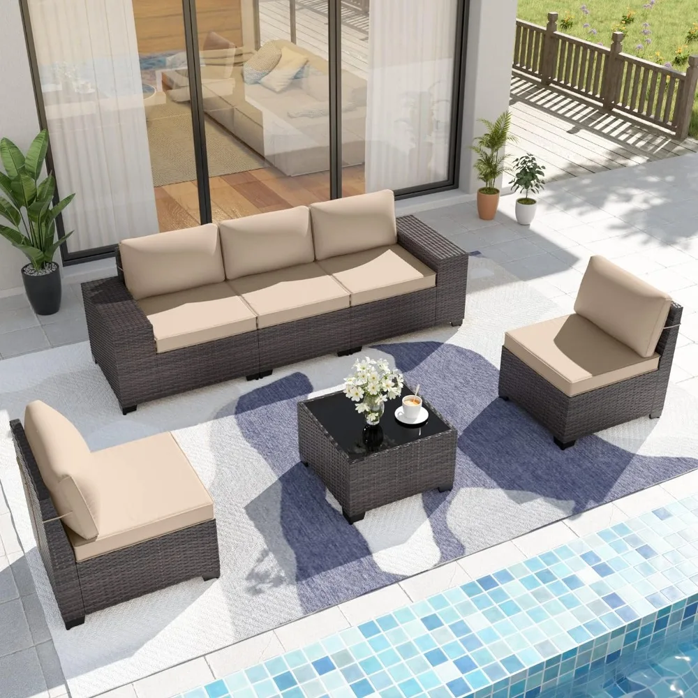 

Outdoor Sofa Sets Rattan Patio Sofa Conversation Set with Thickened Cushions and Glass Coffee Table,Outdoors Garden Sofas Set