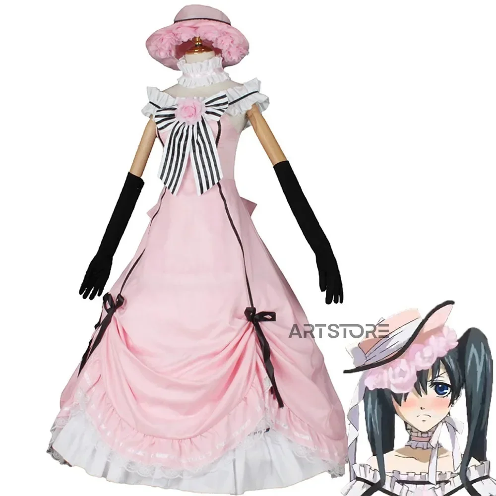 Anime Black Butler Ciel Cosplay Costume Pink Dress Hat Set  Robin Outfits Ciel Phantomhive Cosplay Costumes Suit for Halloween