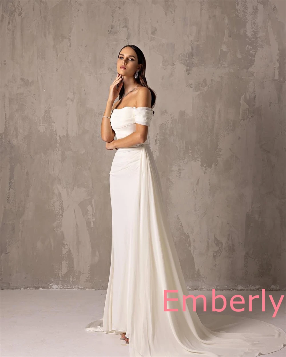 Robe de soirée en mousseline de soie blanche, personnalisée, Simple, mode, col bateau, épaules dénudées, sans manches, robes de célébrité modernes