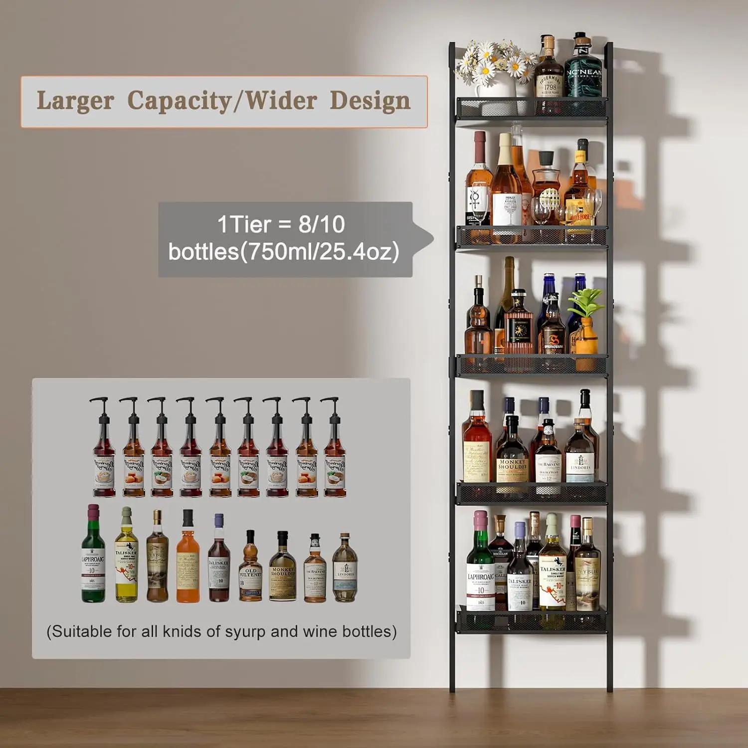 Five-layer independent wine rack, stepped wine   wall-mounted with fence, wine bottle rack, display   source factory sup