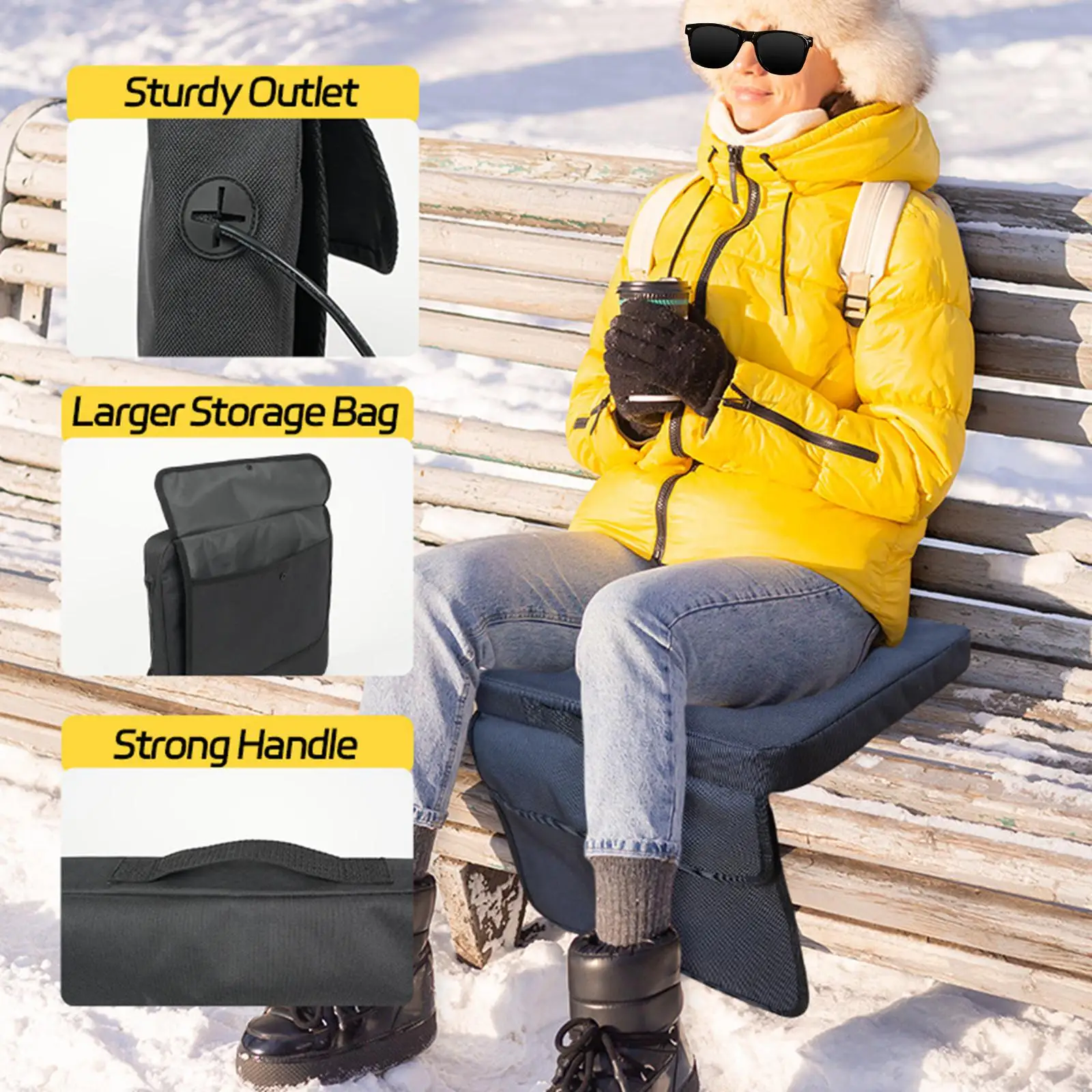 Portable Heated Seat Mat with Timer and Carry Handle for Camping Chair Stadium Bench and Outdoor Events
