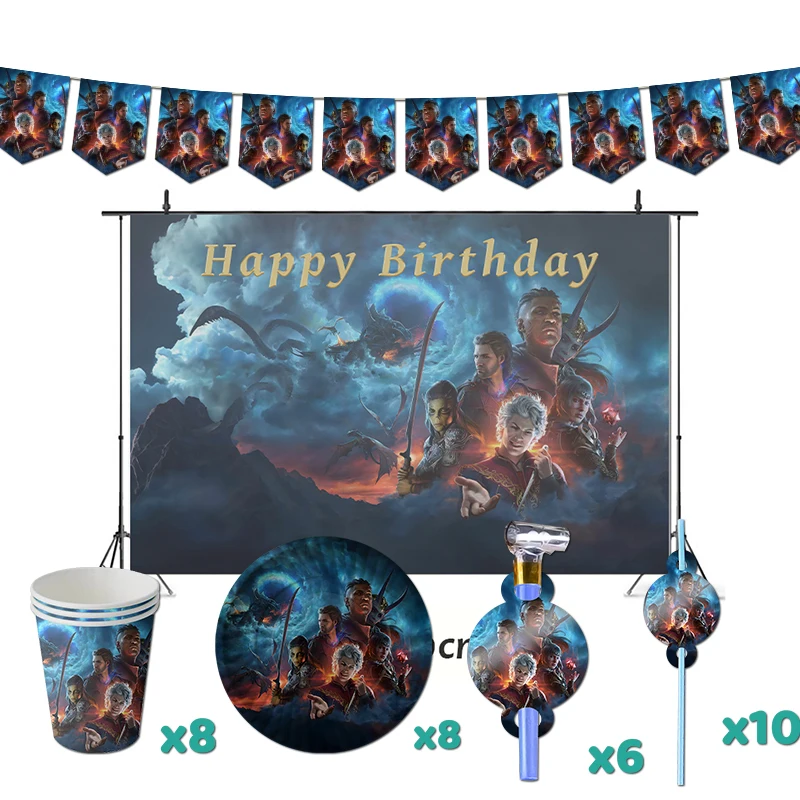 Baldur\'s Gate 3 Birthday Party Decorations x Game Theme Supplys Banner Cups Plates for kids Baldur Gate