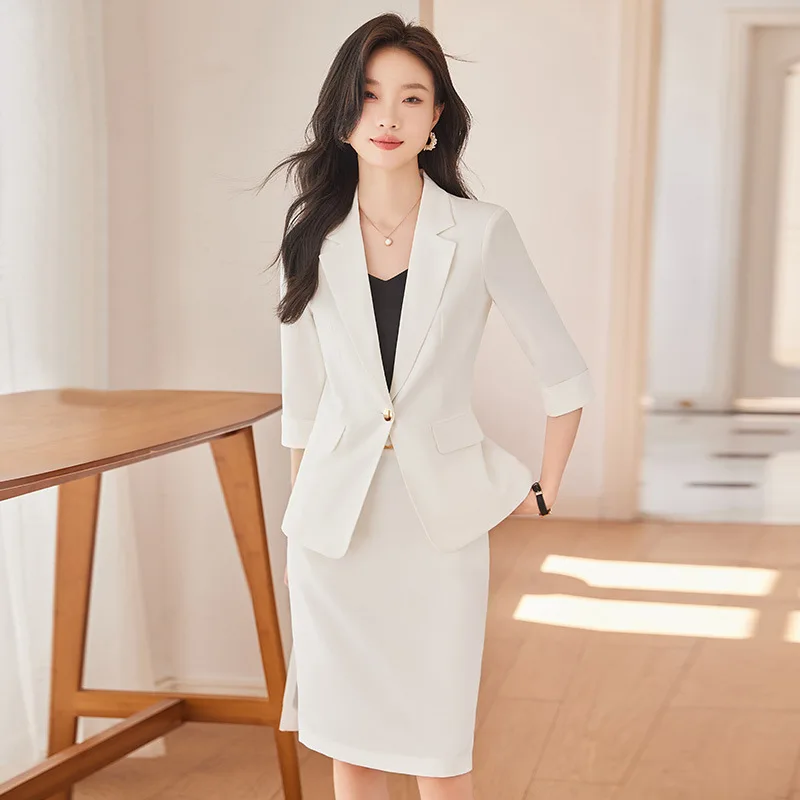 

2024 New Busin Women's Midi Skirt Suit Formal Profional Mid-Sve Workwear Interview Ss orm Fem Model