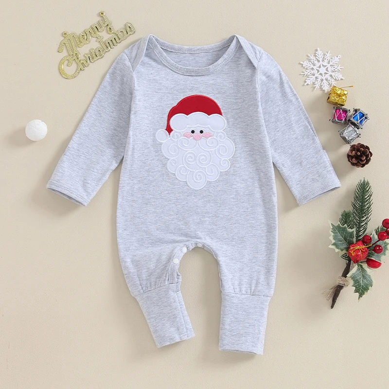 Infant Winter Jumpsuits Snowman Print Round Neck Long Sleeve Newborn Xmas Outfits Toddler Holiday Playsuits