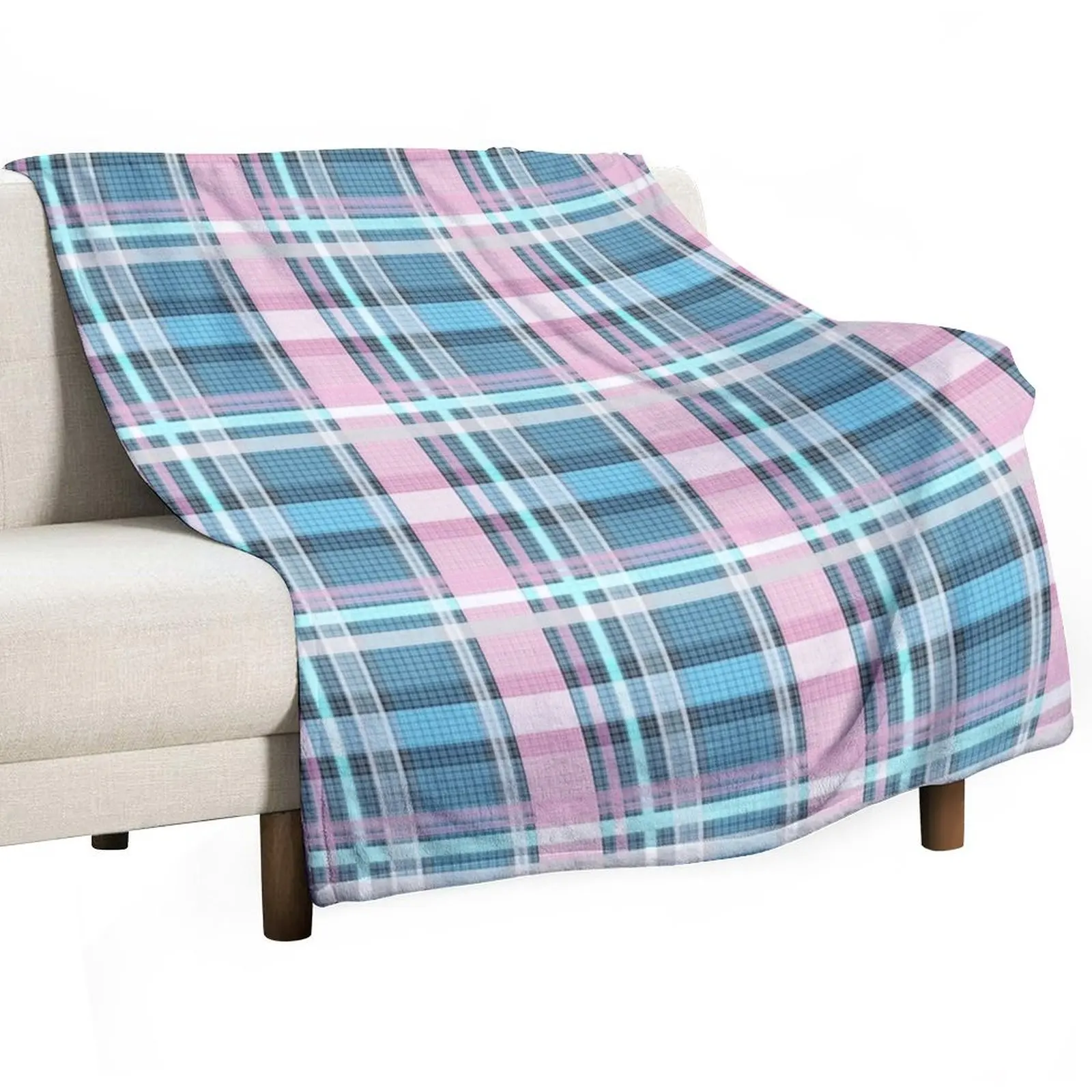 

Trans flag pink, blue and white check pattern Throw Blanket Plaid bed plaid Bed wednesday Blankets