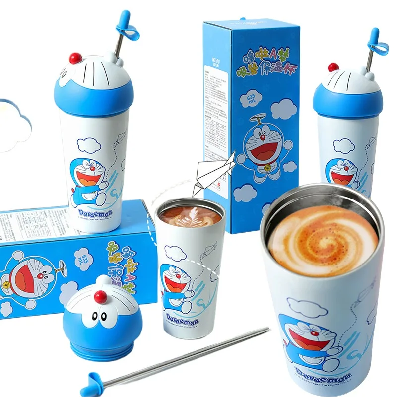 

635ml Doraemon Children Cute Insulated Cup Anime Character Student Desktop Stainles Steel Water Cup Office Portable Drinking Cup