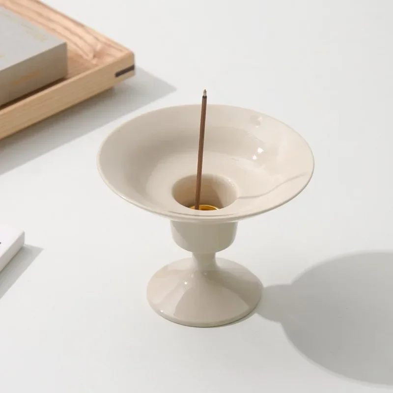 Minimalist High Foot Ceramic Incense Holder Wide Mouth Ash Catcher Incense Burner for Stick Incense Home Tea Room Desktop Decor