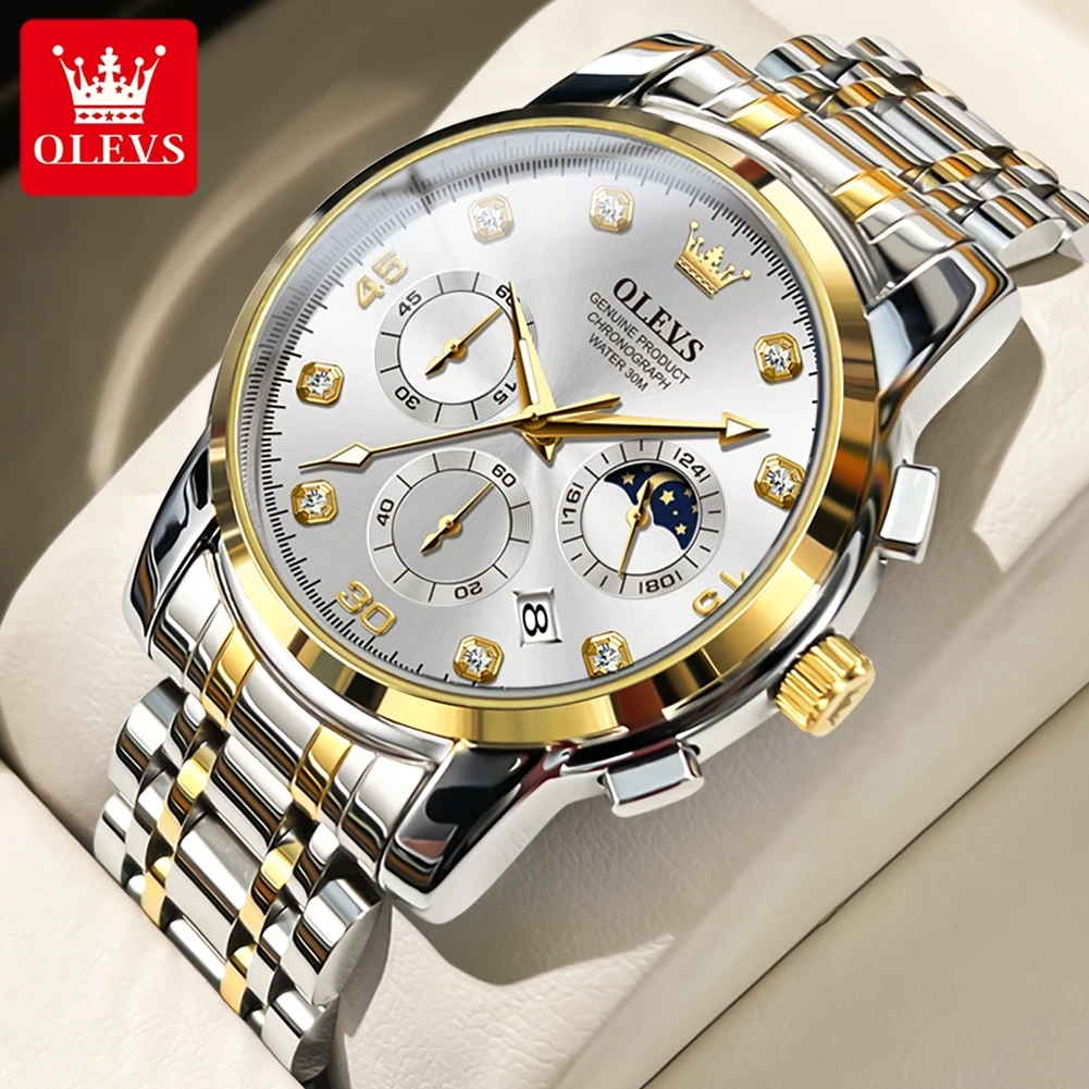 OLEVS 2889 Classic Trend Men Original Quartz Watch Chronograph Hand 24-hour Display Calendar Window HD Luminous Waterproof Watch