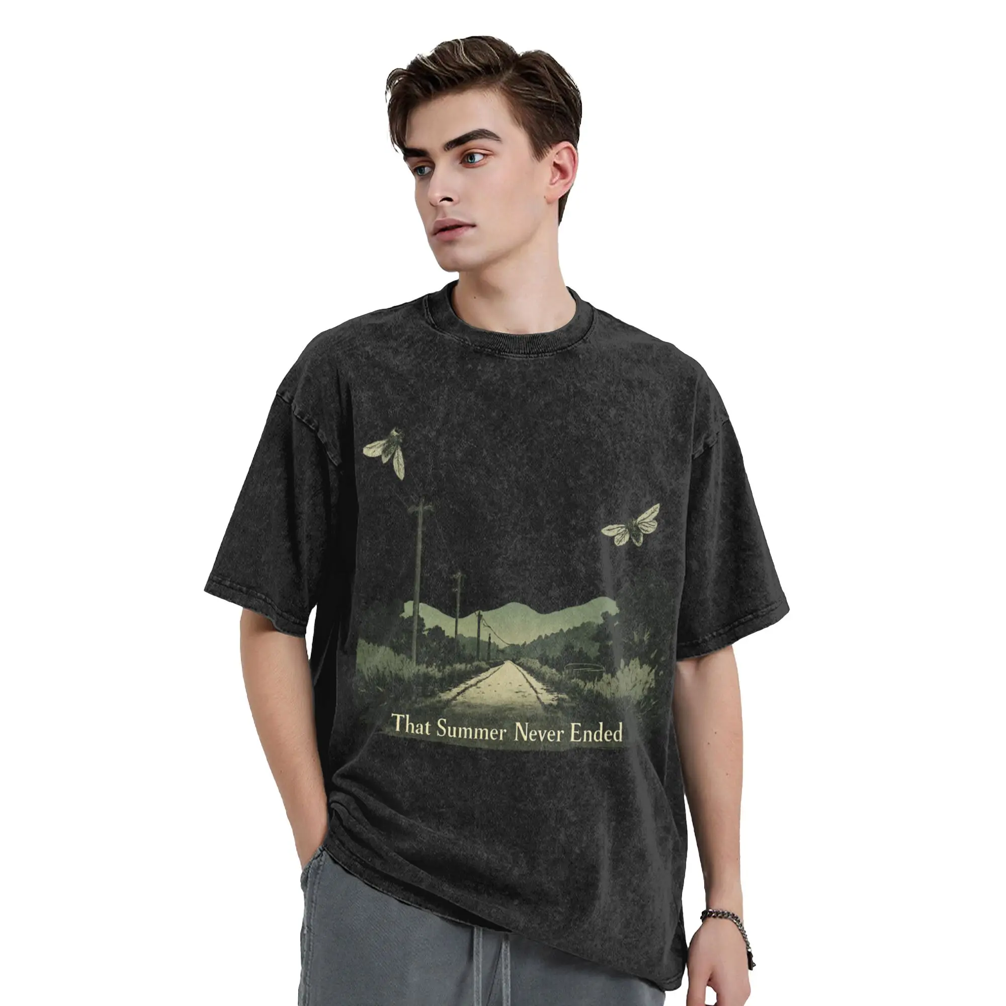 The Summer Hikaru Died T Shirt Washed Cotton Oversize T-Shirt The Summer Never Ended Novelty Men Women Tops Streetwear Tops Tees