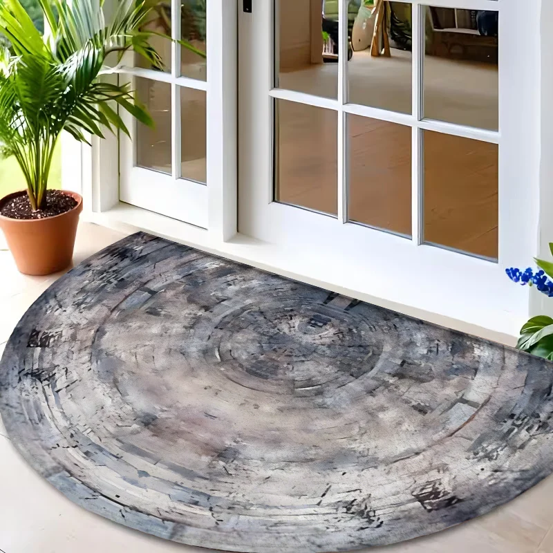 Abstract Grey White Vintage Brushstroke Art Round Commercial Entrance Rug Welcome Doormat For Cafe Gym Office Store