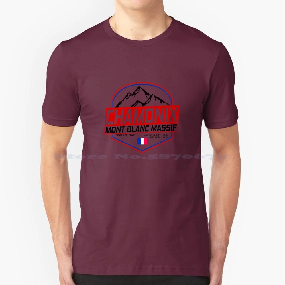 Retro Ski Chamonix France Skiing And Mountain Biking Paradise T Shirt 100% Cotton Tee Massif French Alps Mountain Biking Mtb