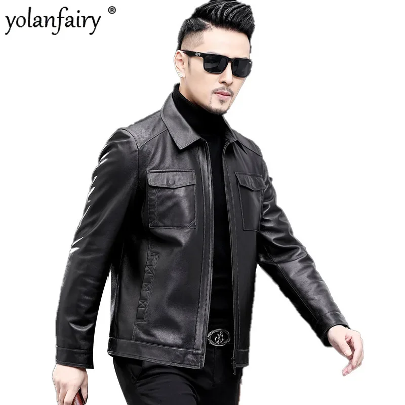 2023 Autumn New Genuine Leather Sheepskin Coats Men's Leather Jacket Motorcycle Short Casual Leather Clothes Veste Homme FCY4723