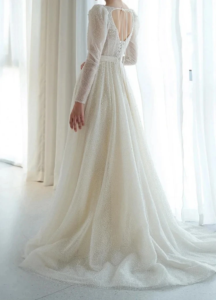 Simple Classic Wedding Dresses 2024 Long Sleeves Square Collar Bridal Gowns Voile Floor Length Robes  Vestidos De Novia 2025