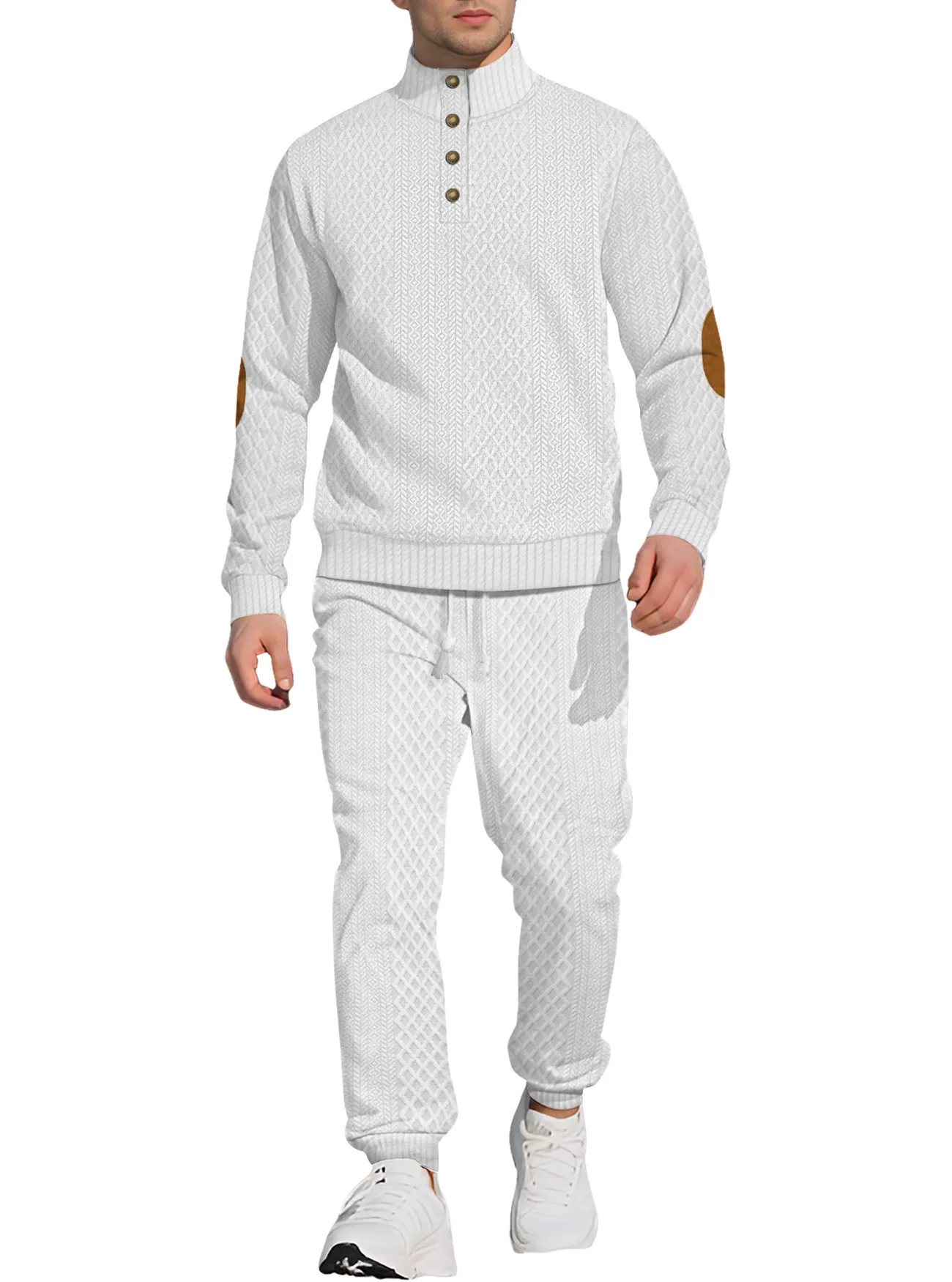 New European Size Stand-up Collar Long-sleeved Trousers Casual Sports Outdoor Sweater Pants Jacquard Sweater Set view 6