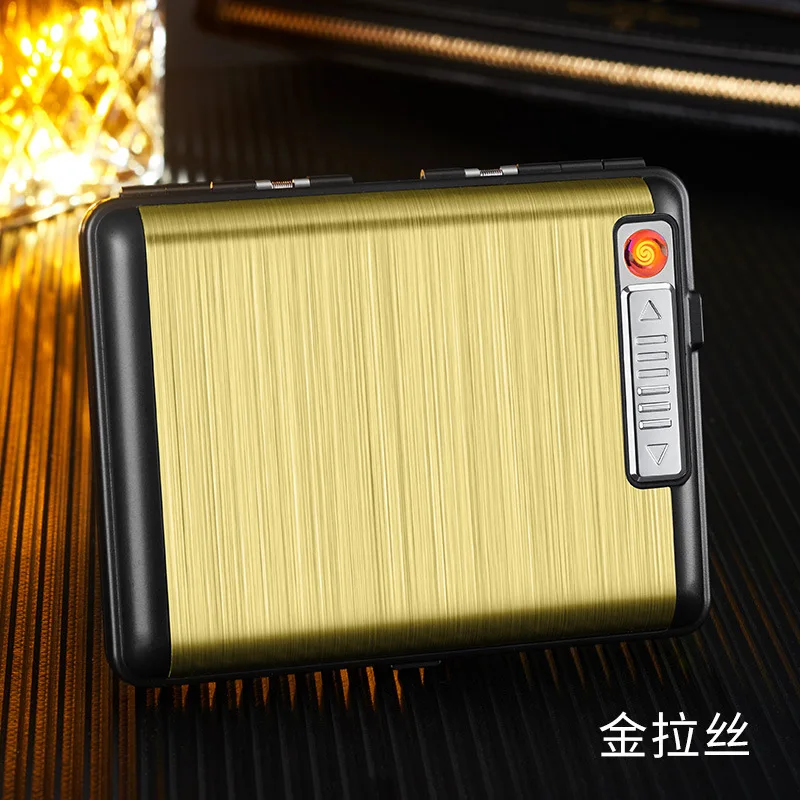 Portable Zinc Alloy Ultra-thin Split Cigarette Case Tungsten Electronic Cigarette Lighter 20 Pieces Men\'s Storage Box Business