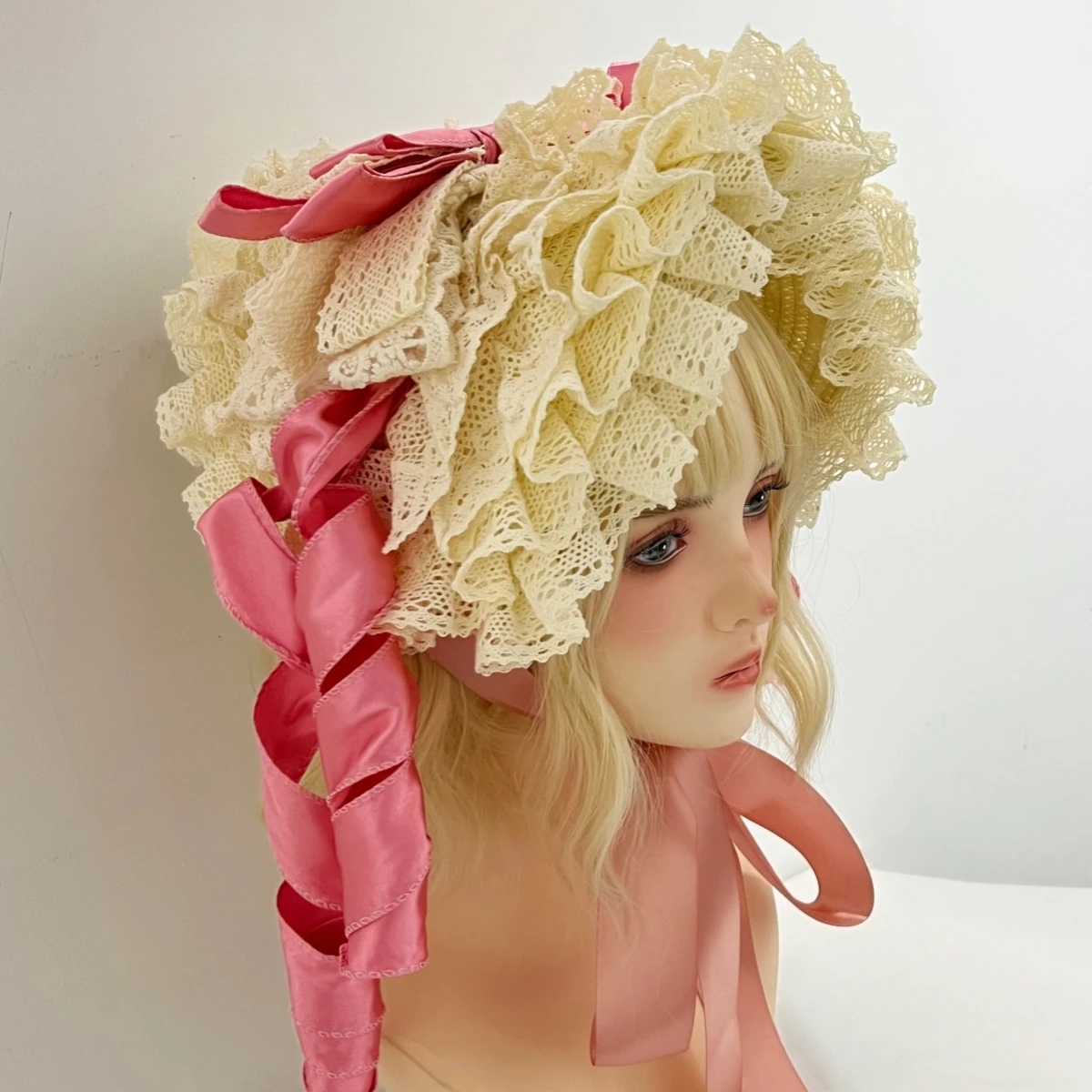 Handgefertigter Damen-Viktorianischer Hochzeits- und Teeparty-Hut im 1800er-Stil, Lolita-Hut mit Vintage-Blumen, Strand-Sonnenhut, Strohgeflecht-Hüte – Detail 2