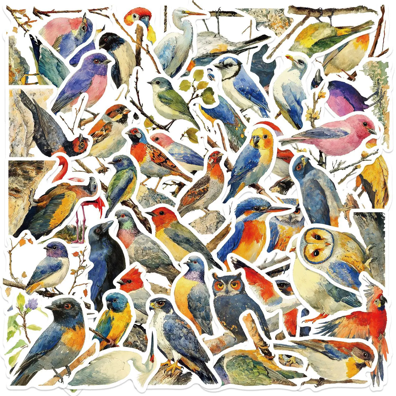 30/50PCS Cartoon Watercolor Bird Graffiti Stickers Decorative Decals for Phone Laptop Guitar Notebook Luggage Waterproof Sticker