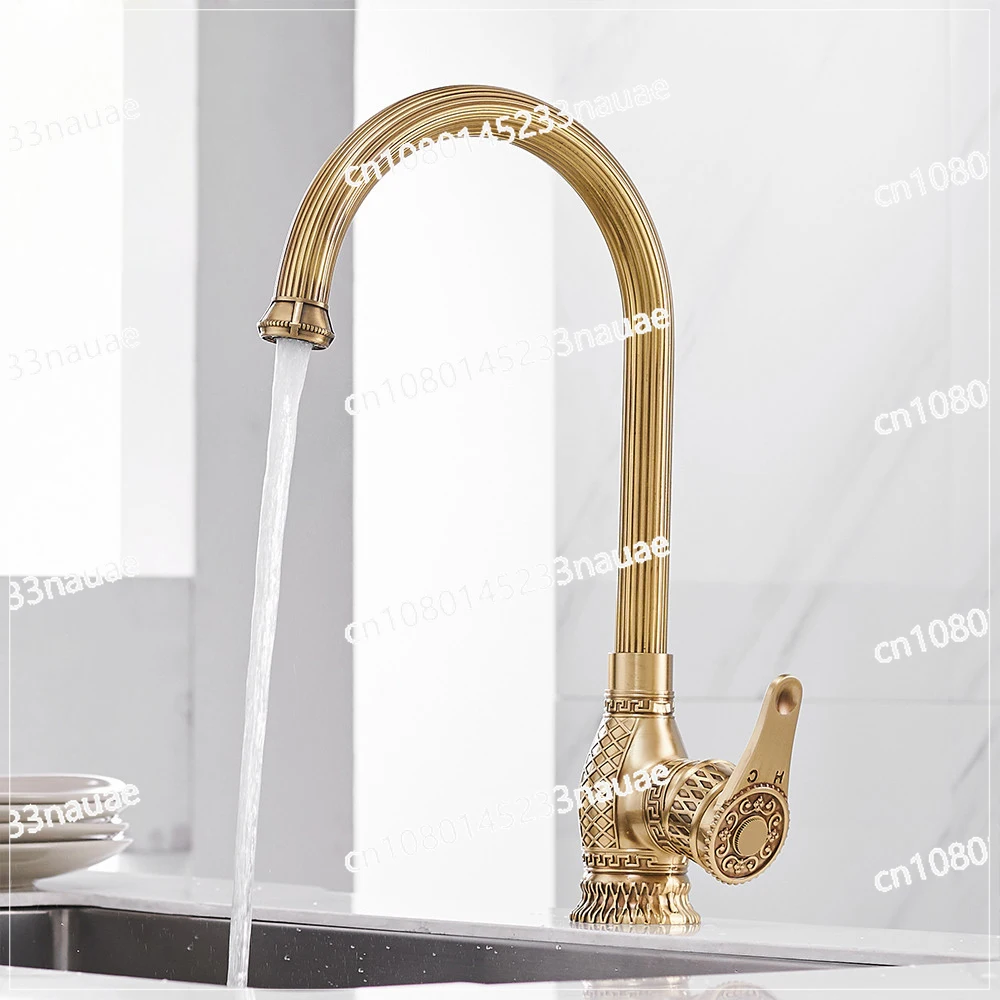 

Kitchen Sink Faucets Retro Brass Antique Bronze Single Handle Kitchen Basin Faucets Deck Mounted Hot&Cold Water Mix Tap WF-6826