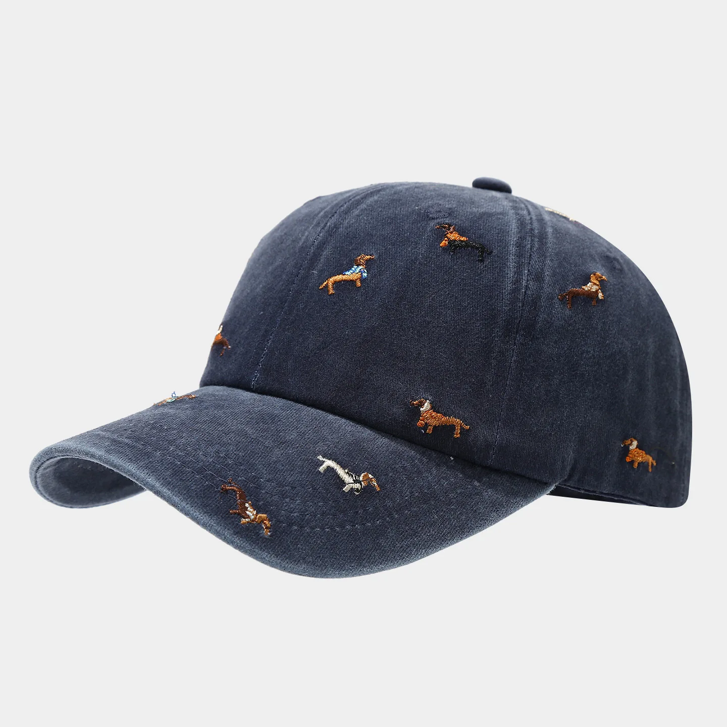 Cross-border European and American Outdoor Water-washed Baseball Cap with Soft Top and Embroidered Puppy Casual Beanie Hat