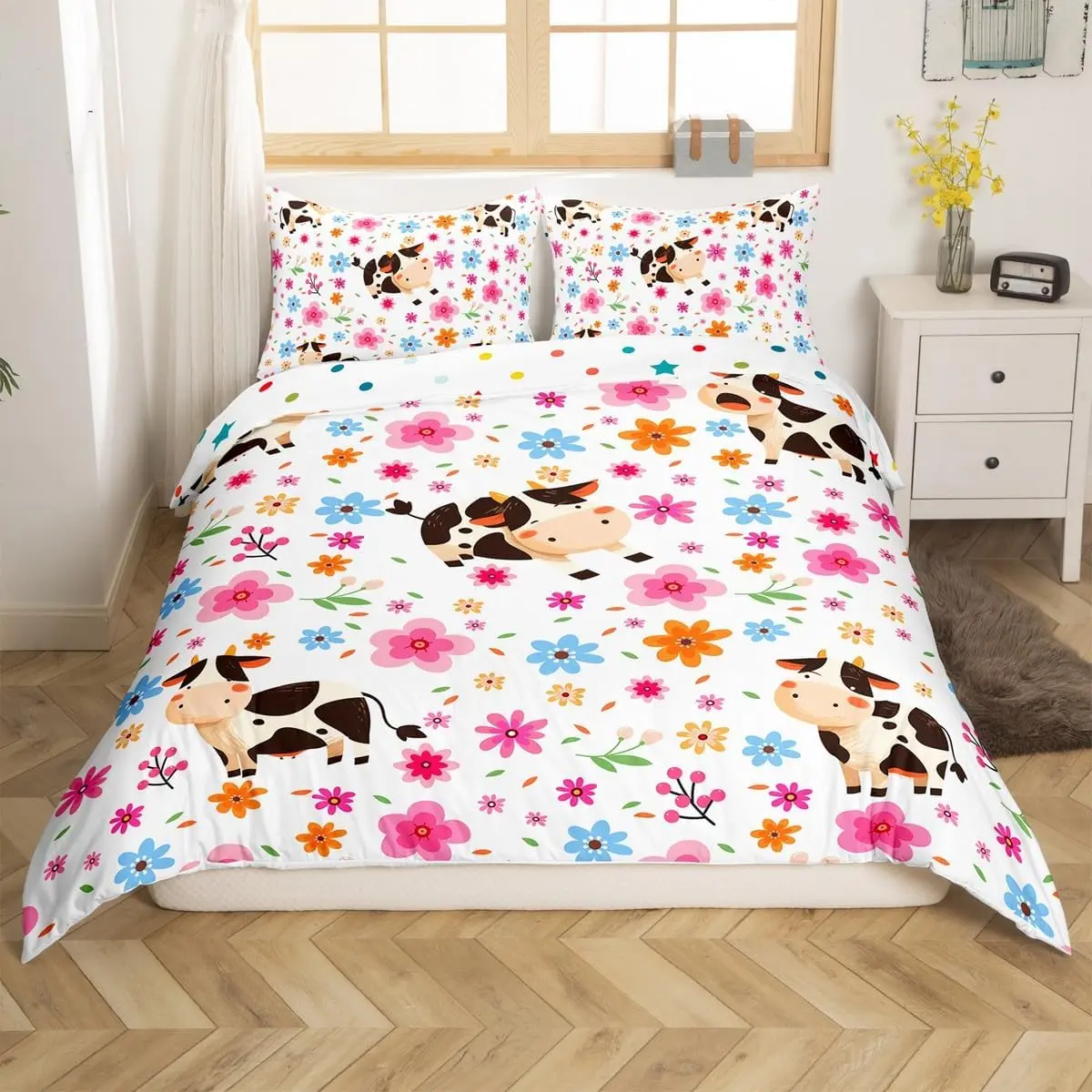 الدوبامين الملونة غطاء لحاف مطبوع الملكة الملك لطيف الحيوان غطاء لحاف طقم سرير أطفال بنات بنين 3 قطعة مع 2 سادات