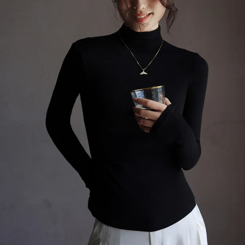 ملابس داخلية نسائية بلوفرات سترات خريف وشتاء غير رسمية بأكمام طويلة ملابس علوية عالية الجودة بياقة نصف عالية #6