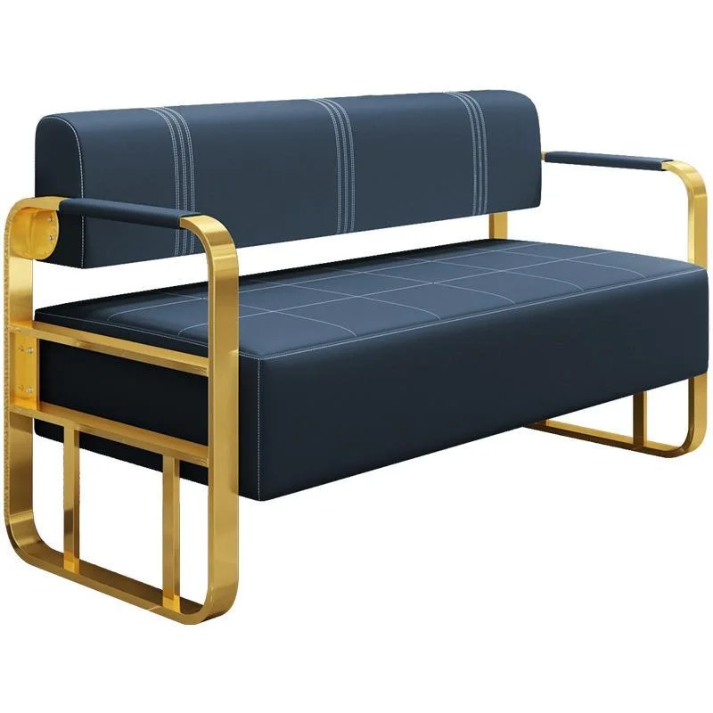 

Modern Gold Metal Frame Leather Double Seats Chair for Beauty Salon Barbershop Hotel Villa or Living Room Waiting Area