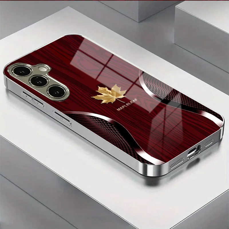 

High-end maple leaf Exquisite PhoneCase Glass PhoneCase for Samsung Galaxy S26 S25 S24 S23 S22 S21 FE,Ultra,Plus Dropresistant