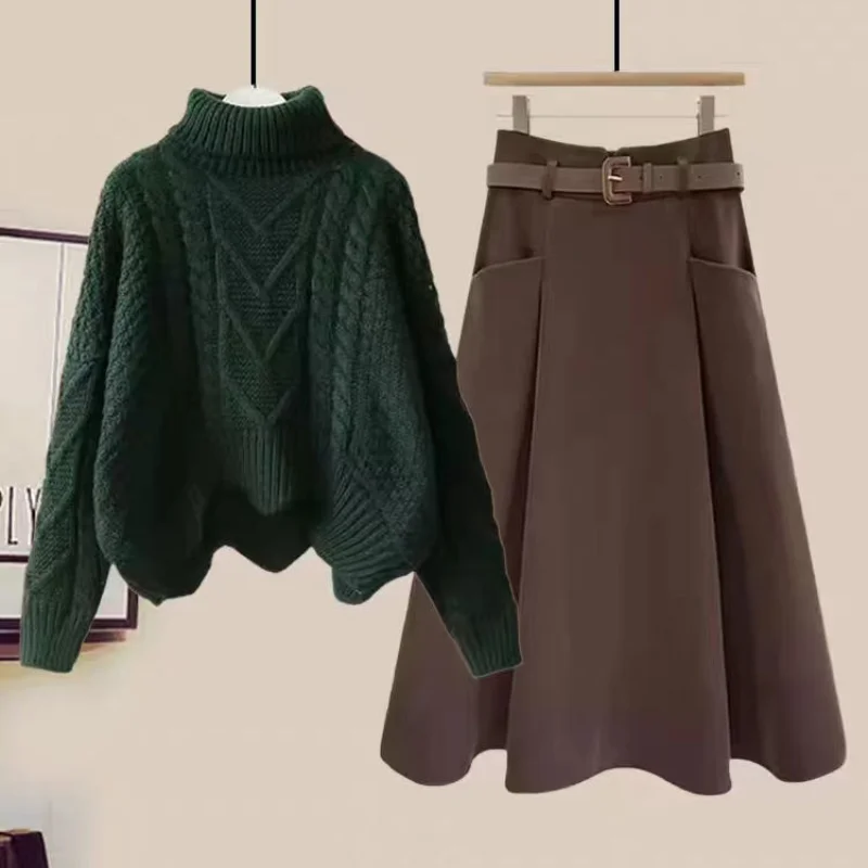 Autumn and Winter Set Women's Korean Edition New Slimming and Aging Reducing Sweater Slim Fit Half Skirt Two Piece Set