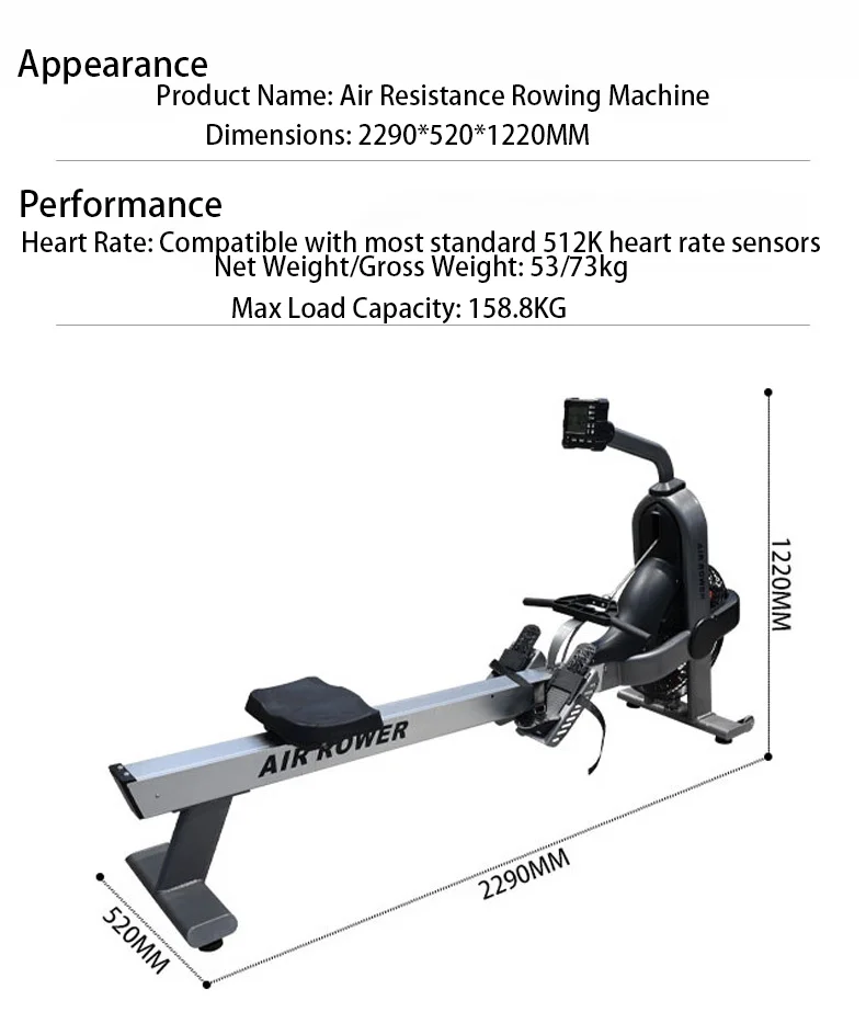 

Commercial Smart Air Resistance Rowing Machine Indoor Chain Rower Fitness Studio Aerobic Air Resistance Rowing Machine