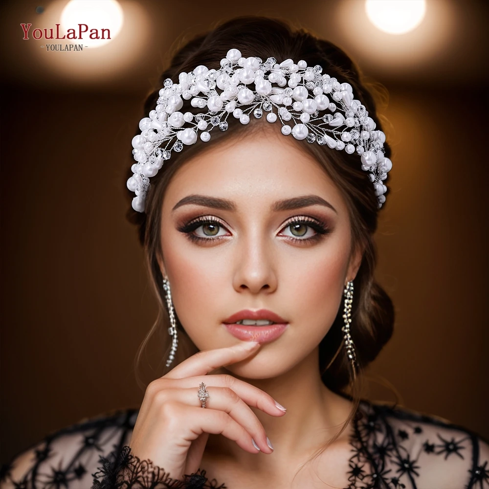 

YouLaPan Bridal Crystal Headwear Wedding Women's Pearl Hair Hoop Hair Accessories Bridesmaid Party Head Hoop Headbands HP663