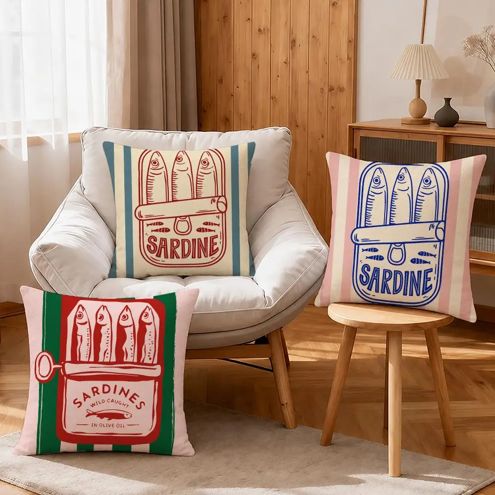 CoastalCharm Sardine Can Maple Design Cushion Cover Linen Anti-Mite Antibacterial Cushion Cover Invisible Zipper Sofa Decor